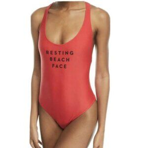 Milly Cabana Resting Beach Face One Piece Swimsuit in Red Size Medium